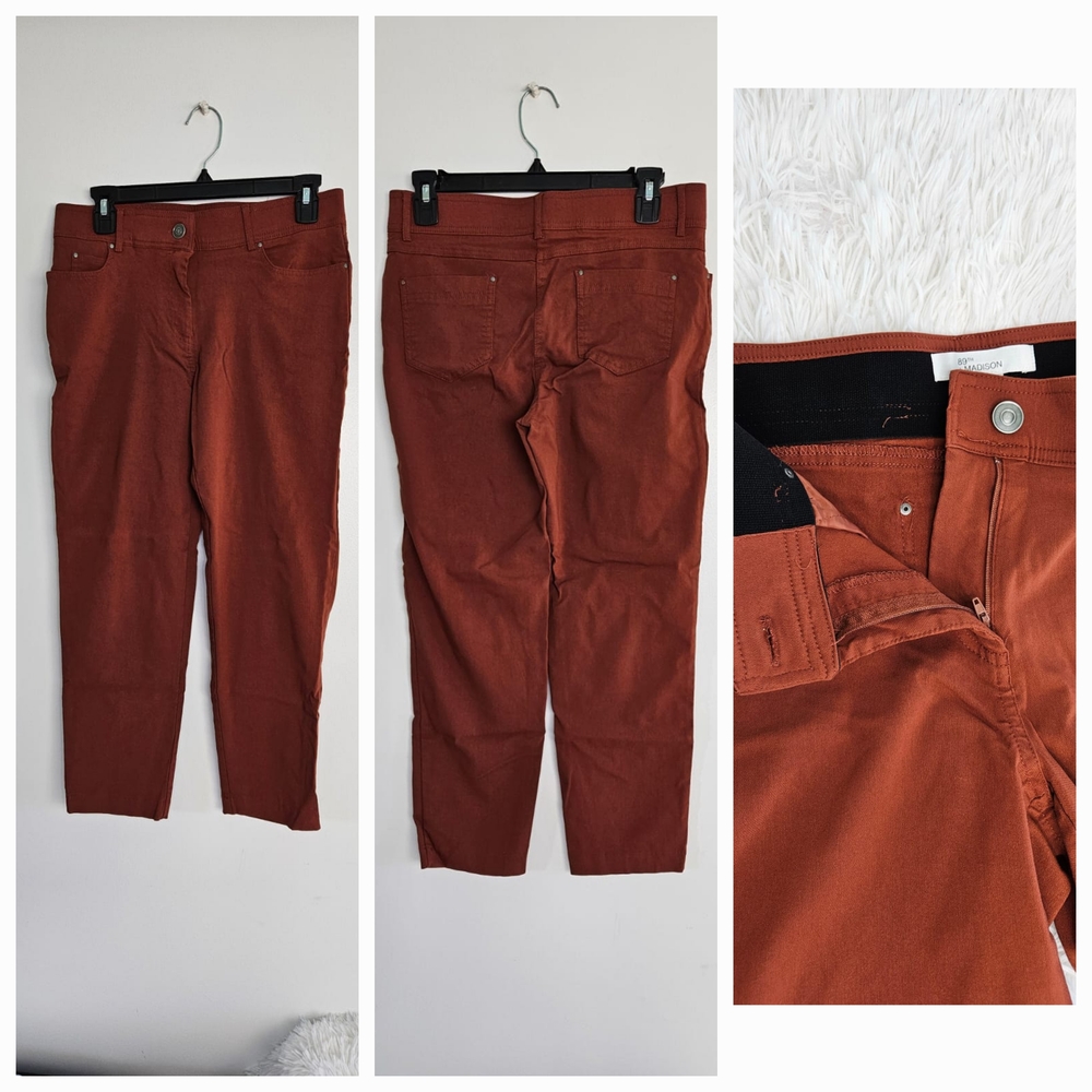 89th Madison Woman's Size 10 Stretchy Casual Capris Rust Orange Brown